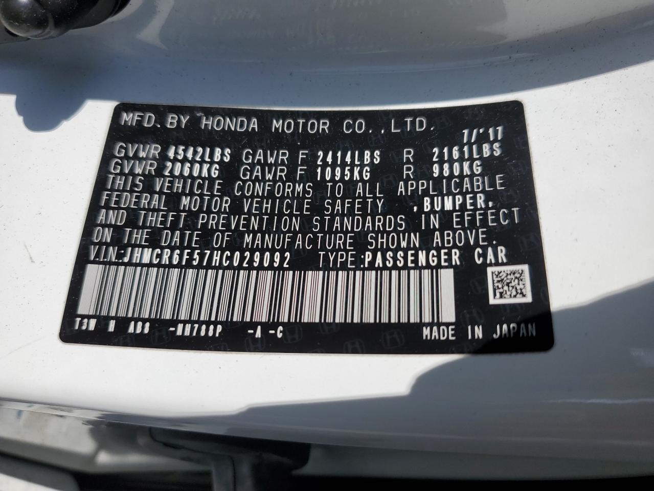 JHMCR6F57HC029092 2017 Honda Accord Hybrid Exl