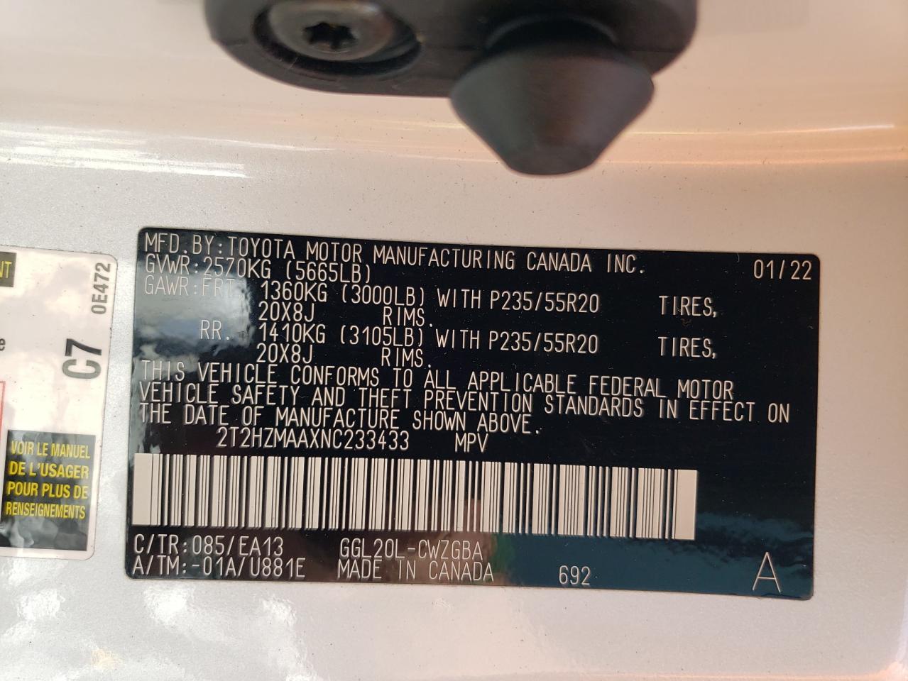 2T2HZMAAXNC233433 2022 Lexus Rx 350