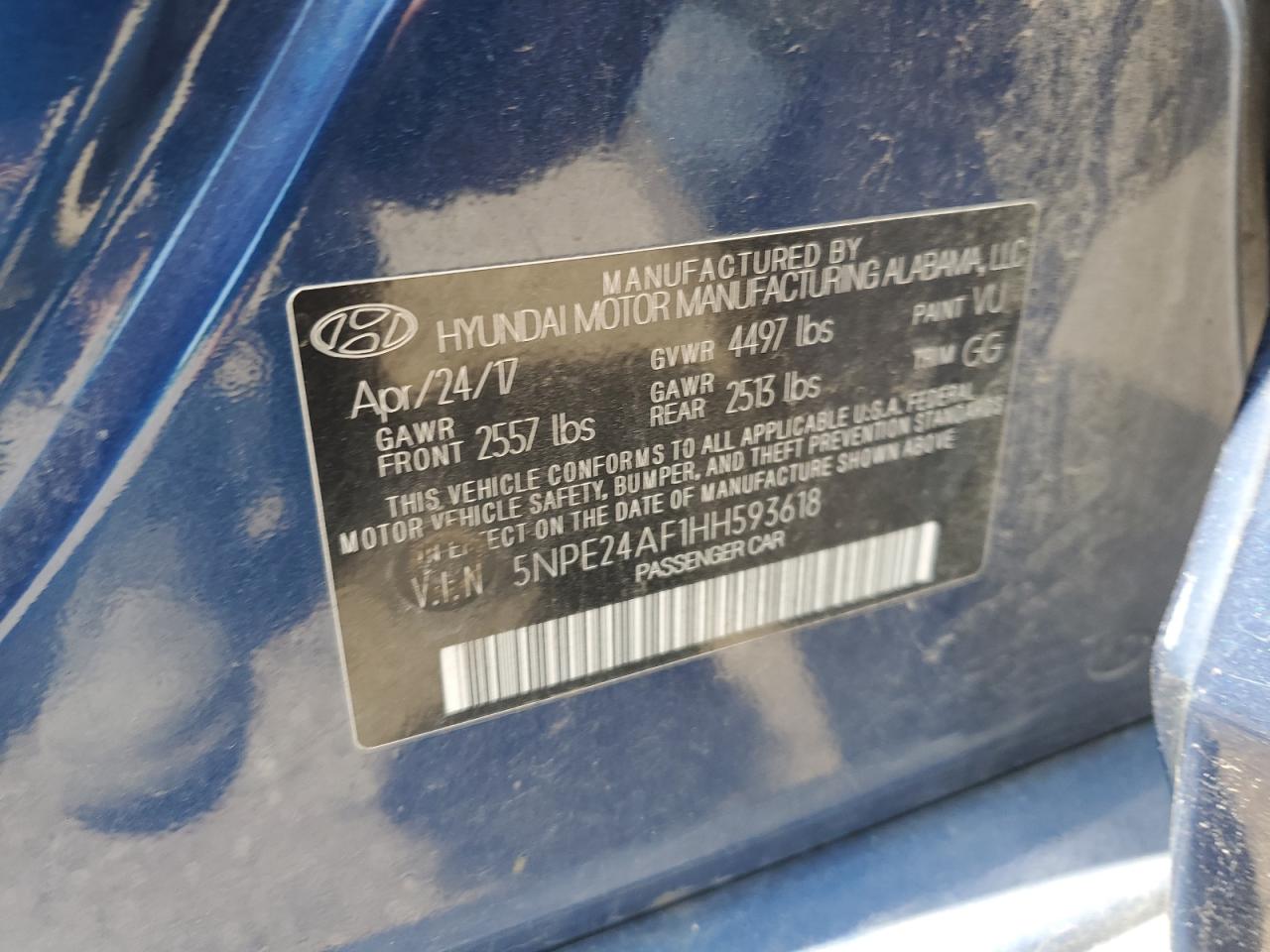 5NPE24AF1HH593618 2017 Hyundai Sonata Se
