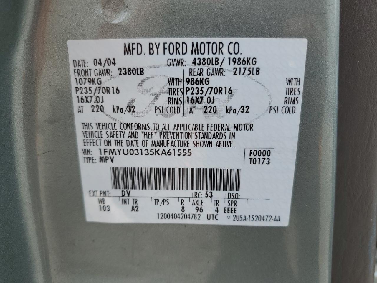 1FMYU03135KA61555 2005 Ford Escape Xlt