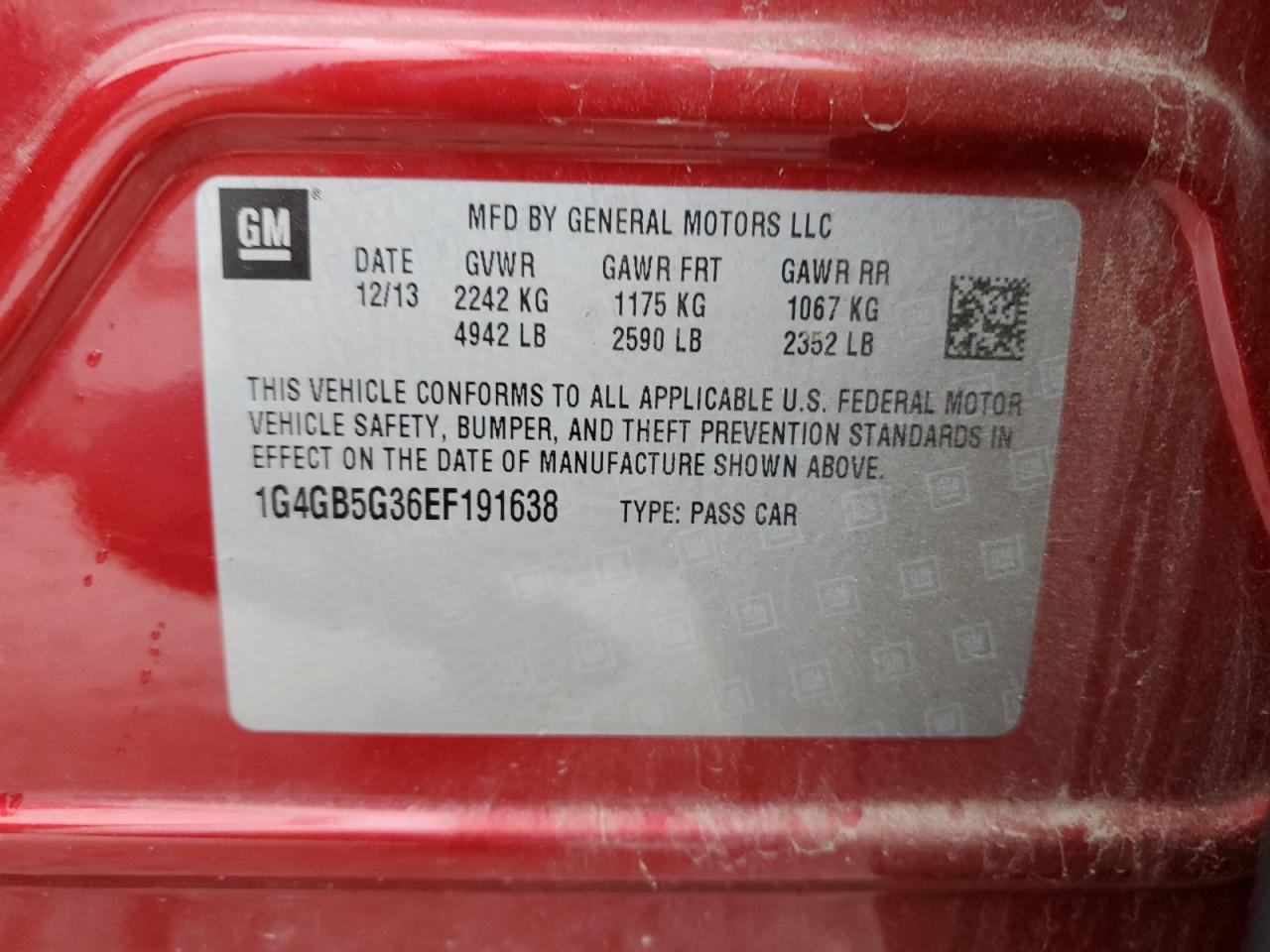 1G4GB5G36EF191638 2014 Buick Lacrosse