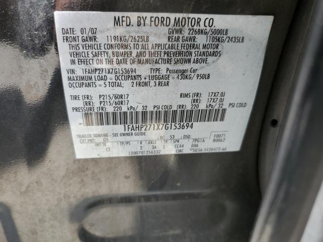 2007 Ford Five Hundred Sel VIN: 1FAHP271X7G153694 Lot: 56296104