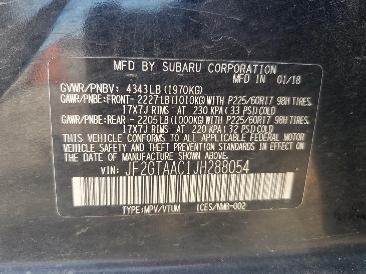 JF2GTAAC1JH288054 2018 Subaru Crosstrek