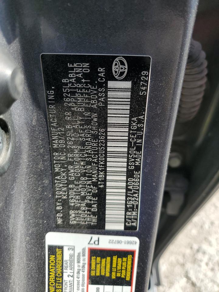 4T1BK1FK0CU523626 2012 Toyota Camry Se