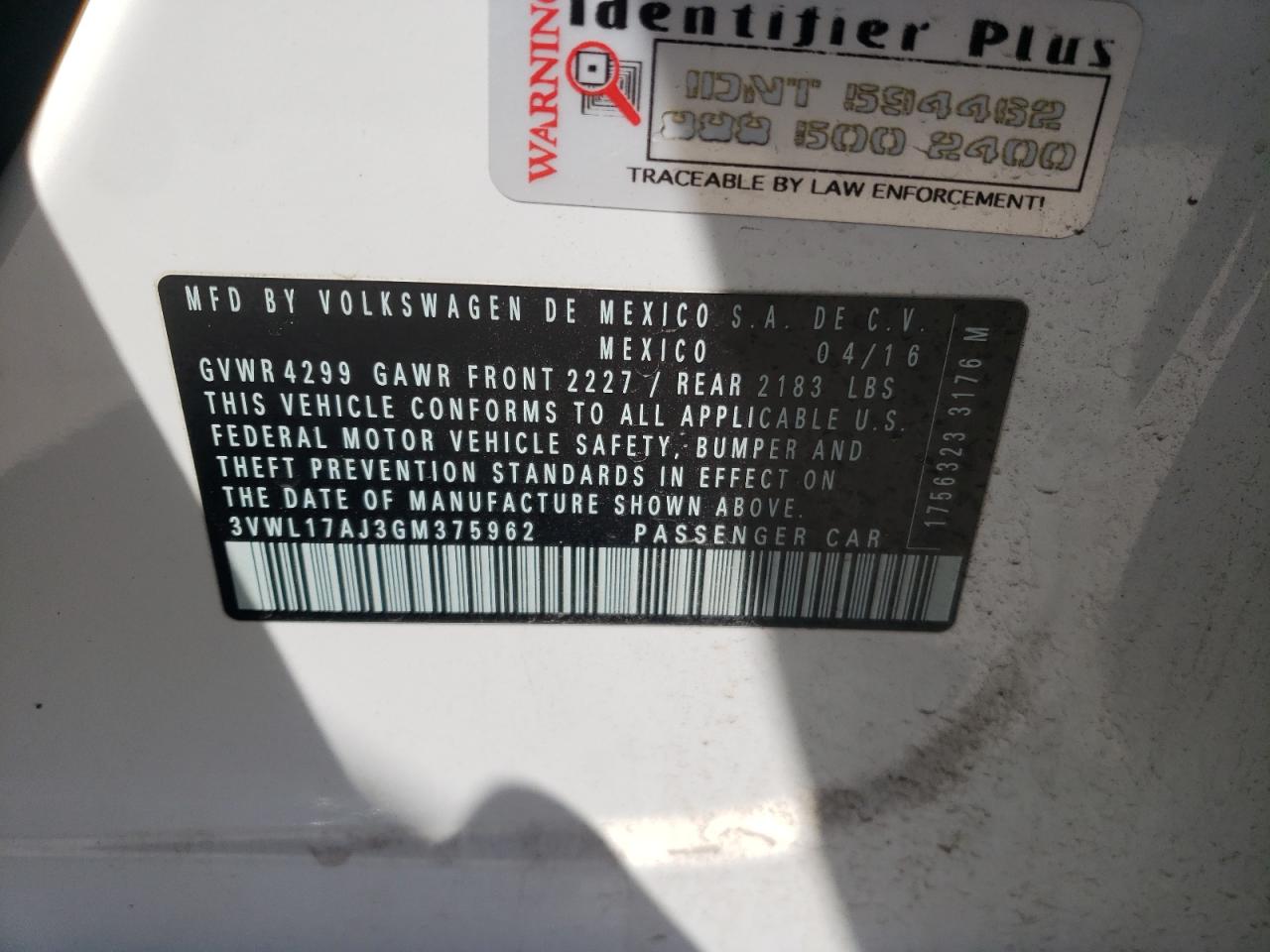 3VWL17AJ3GM375962 2016 Volkswagen Jetta Sel