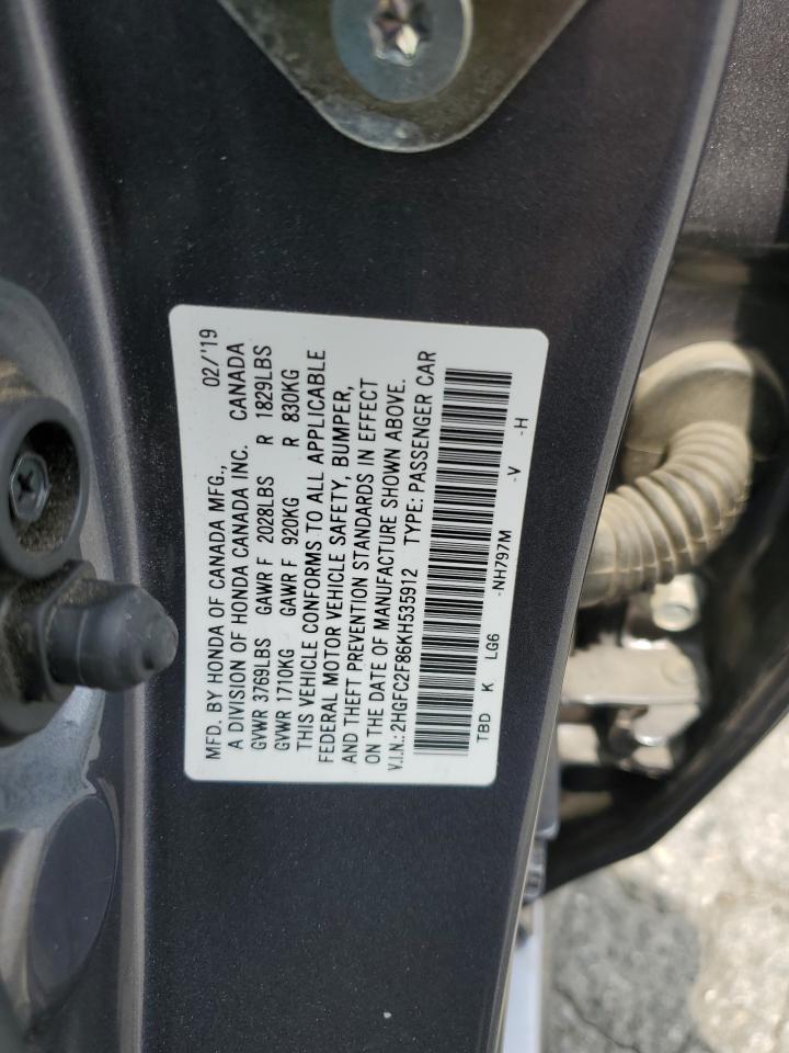 2HGFC2F86KH535912 2019 Honda Civic Sport