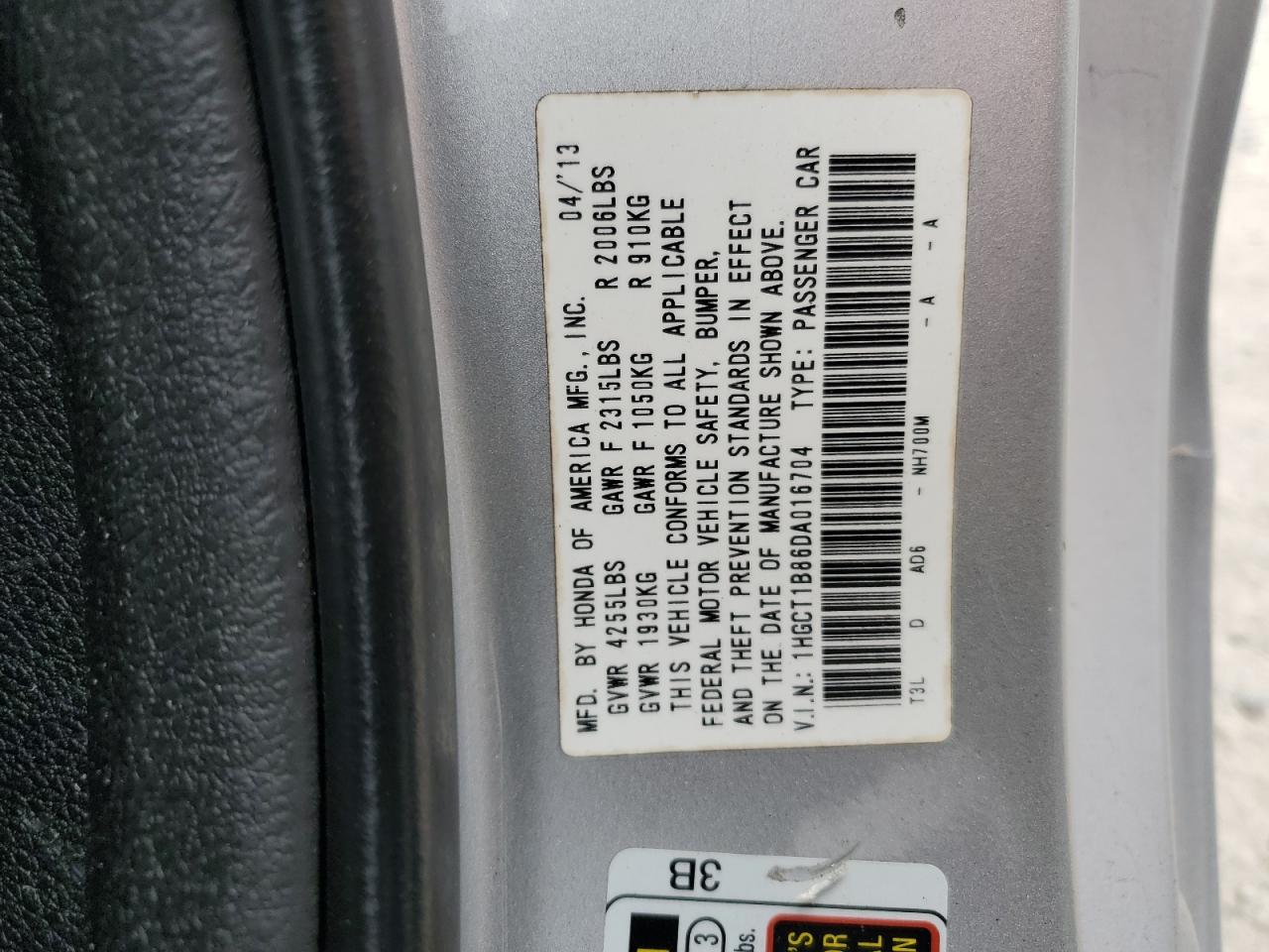 1HGCT1B86DA016704 2013 Honda Accord Exl 1HGCT1B86DA016704 2013 Honda Accord Exl
