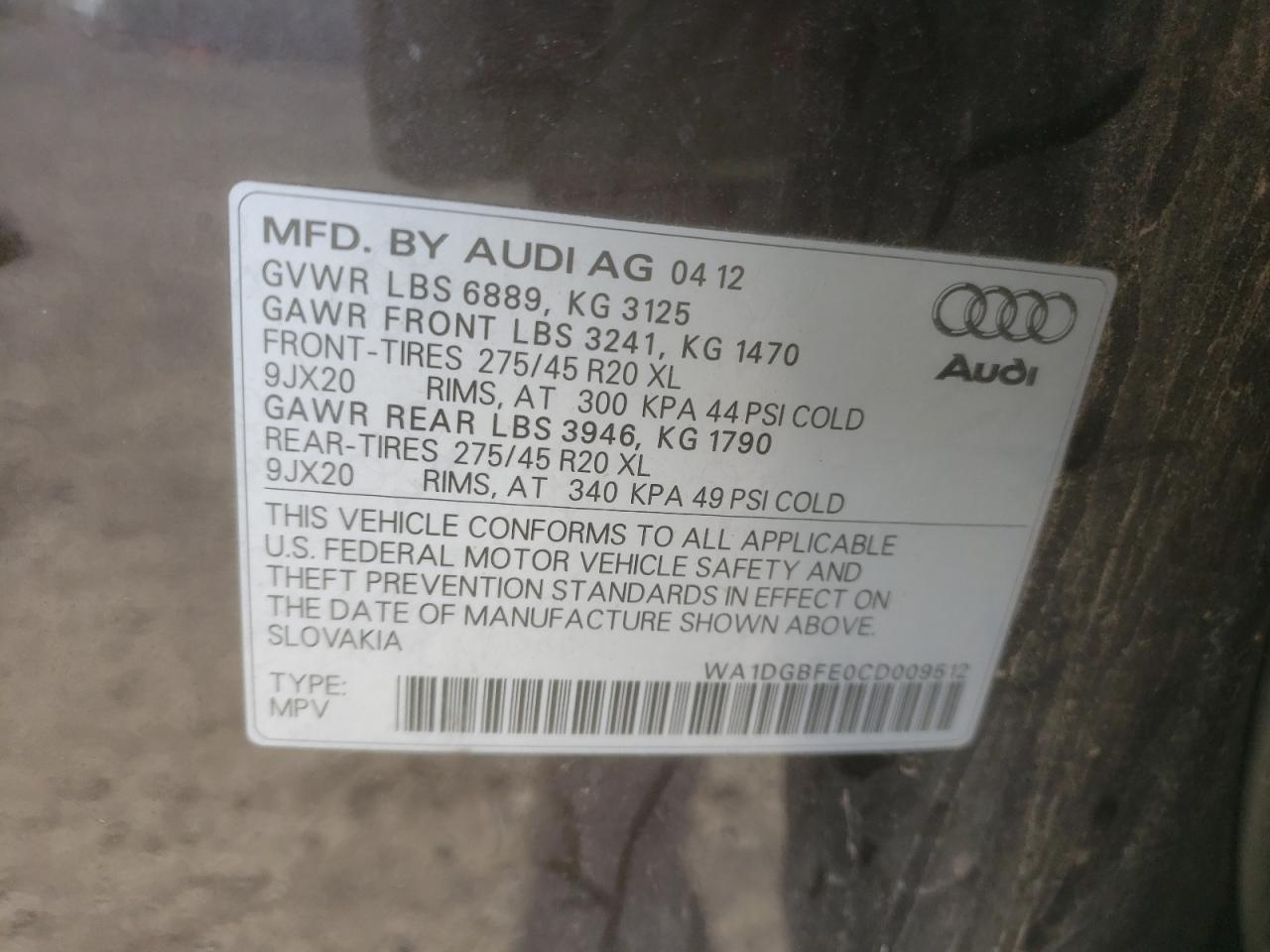 WA1DGBFE0CD009512 2012 Audi Q7 Prestige