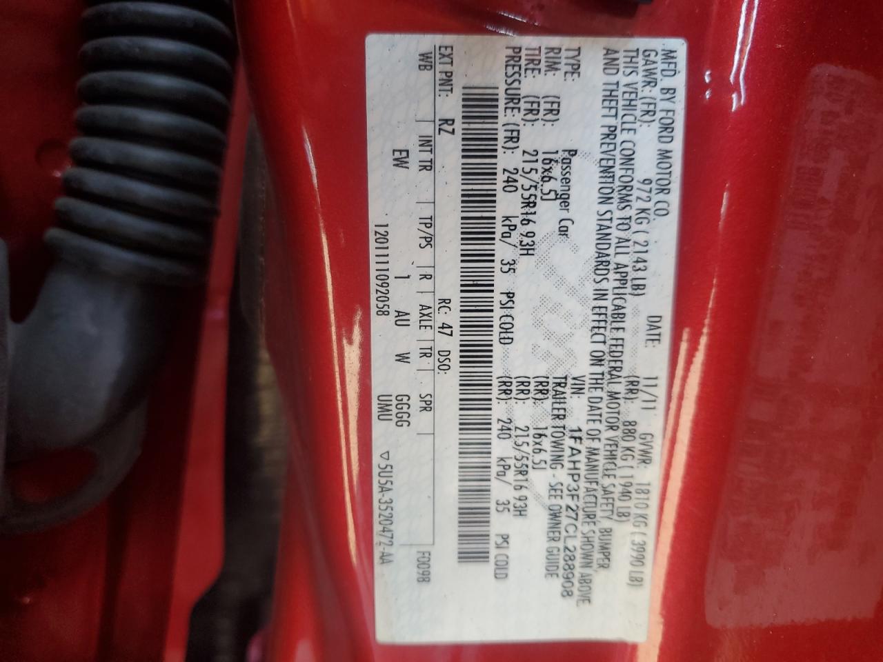 1FAHP3F27CL288908 2012 Ford Focus Se