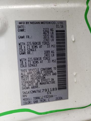 2016 Nissan Rogue S VIN: 5N1AT2MV7GC791189 Lot: 53434014