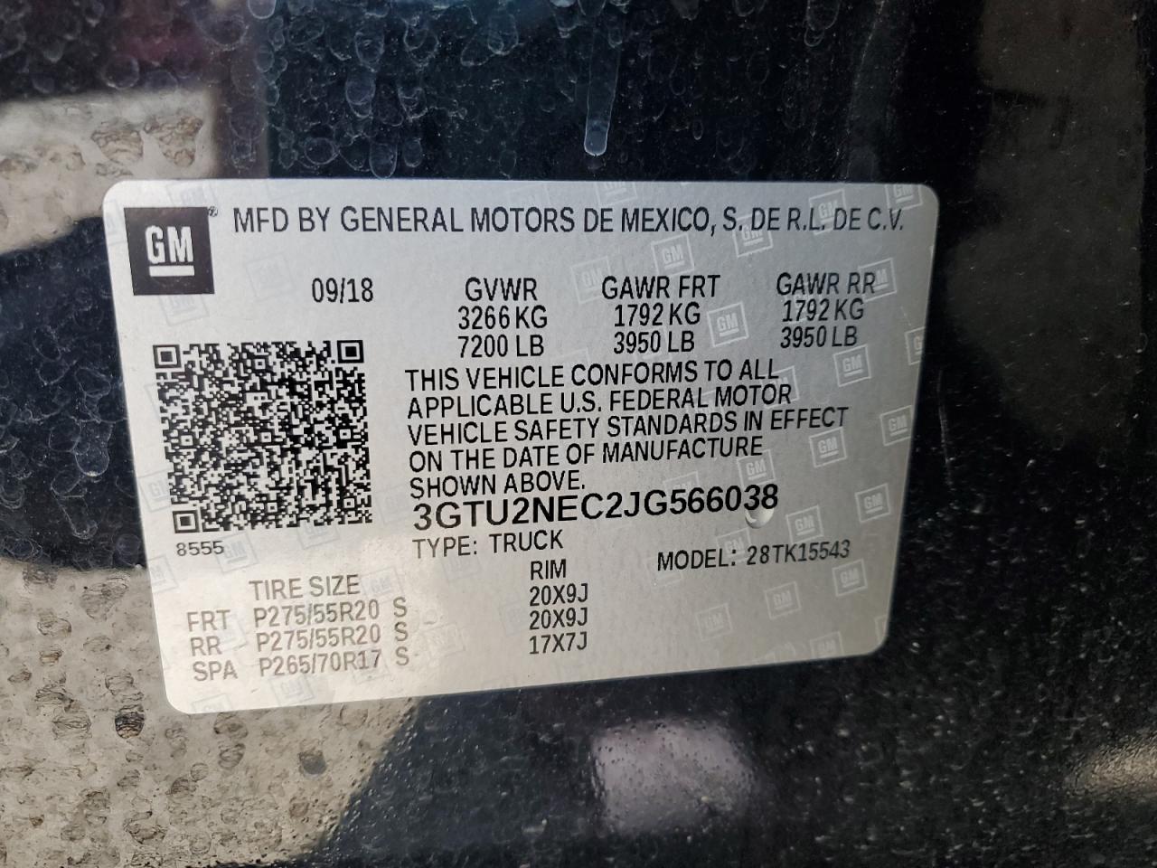 3GTU2NEC2JG566038 2018 GMC Sierra K1500 Slt