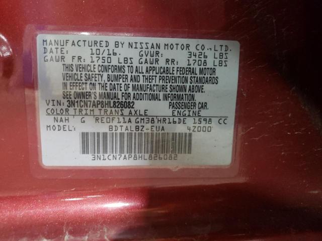 2017 Nissan Versa S VIN: 3N1CN7AP8HL826082 Lot: 56238164