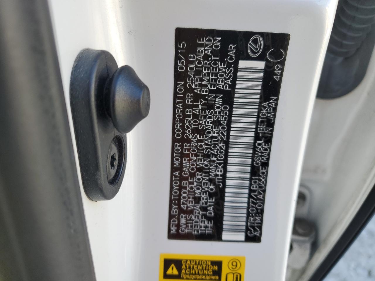 JTHBK1GG2F2204550 2015 Lexus Es 350