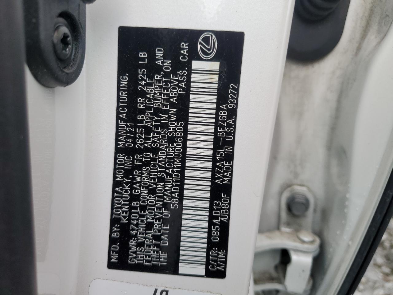 58AD11D11MU006805 2021 Lexus Es 250 Base