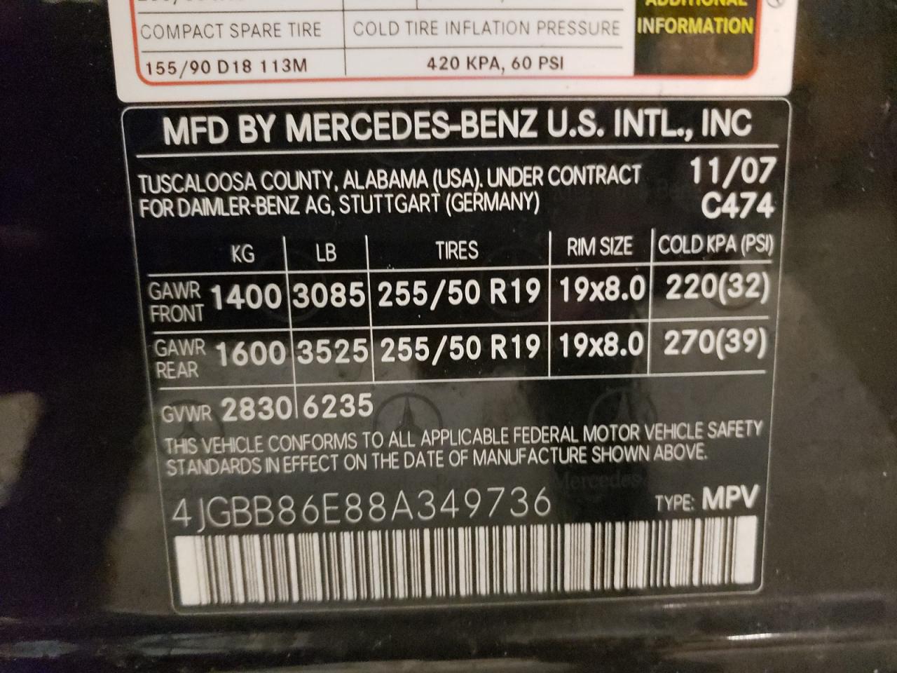 4JGBB86E88A349736 2008 Mercedes-Benz Ml 350