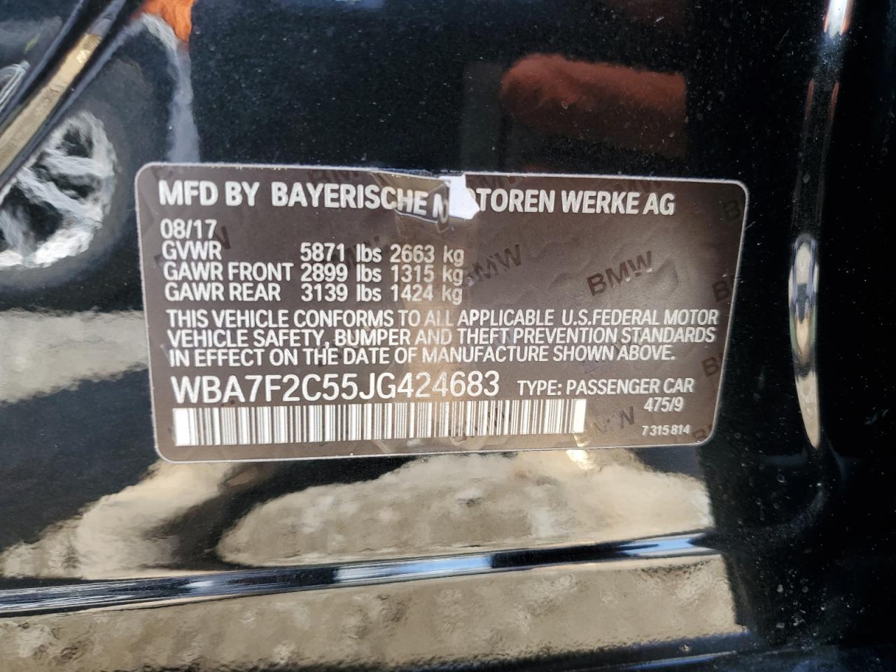 WBA7F2C55JG424683 2018 BMW 750 Xi