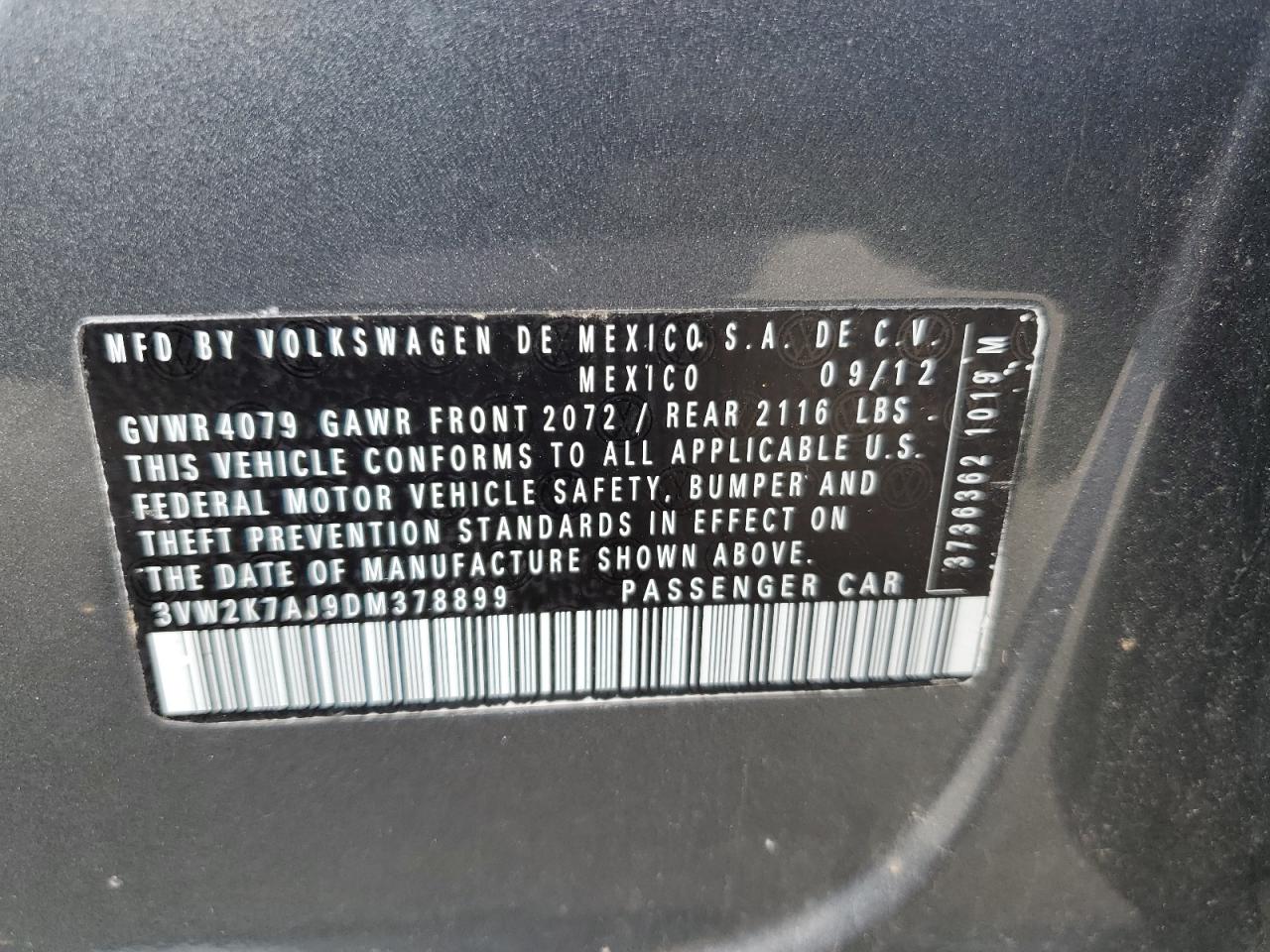 3VW2K7AJ9DM378899 2013 Volkswagen Jetta Base