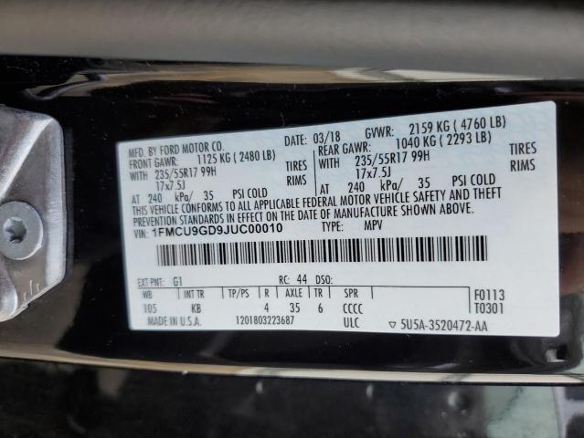 2018 Ford Escape Se VIN: 1FMCU9GD9JUC00010 Lot: 55307764