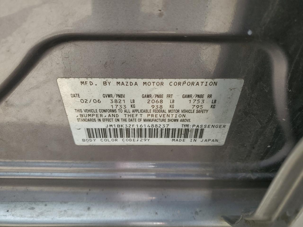 JM1BK32F161488237 2006 Mazda 3 I