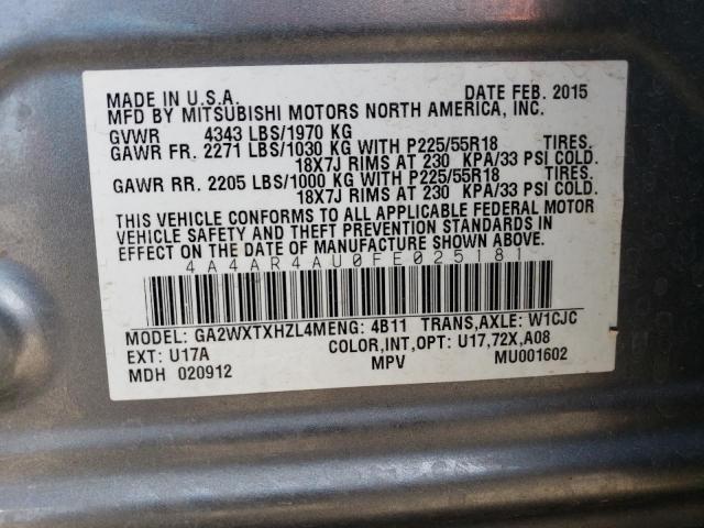 2015 MITSUBISHI OUTLANDER - 4A4AR4AU0FE025181