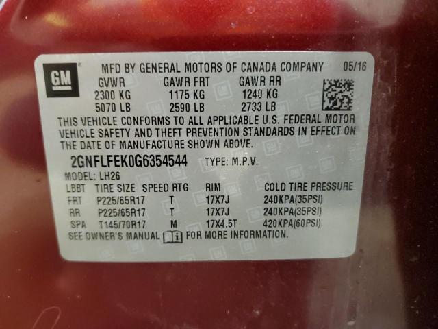 2016 CHEVROLET EQUINOX LT 2GNFLFEK0G6354544