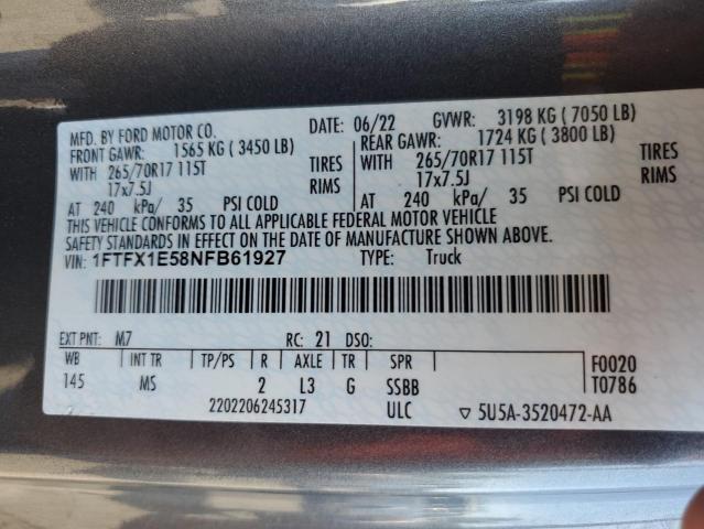 2022 FORD F150 SUPER - 1FTFX1E58NFB61927