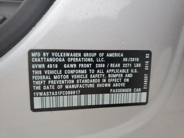 2015 VOLKSWAGEN PASSAT S 1VWAS7A31FC099917