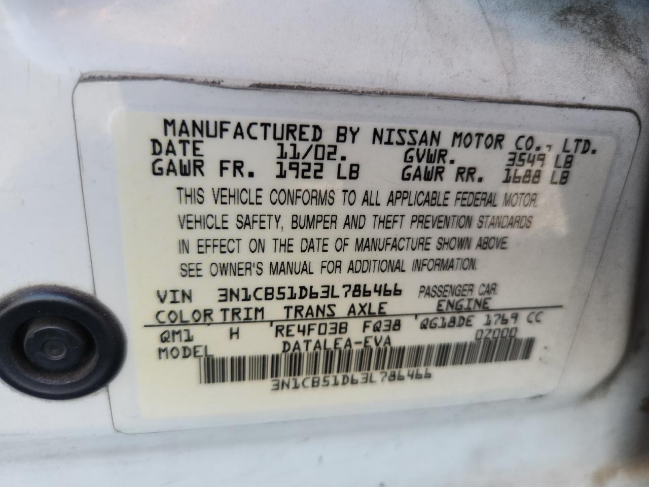 Lot #3280839376 2003 NISSAN SENTRA XE