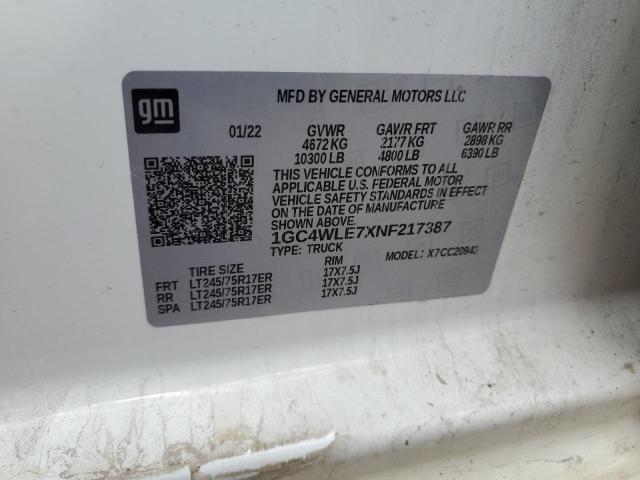 2022 CHEVROLET SILVERADO - 1GC4WLE7XNF217387