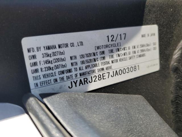 2018 YAMAHA YZFR6 JYARJ28E7JA003081