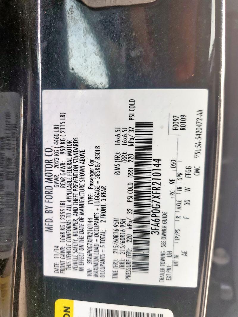 2015 FORD FUSION S 3FA6P0G7XFR210144