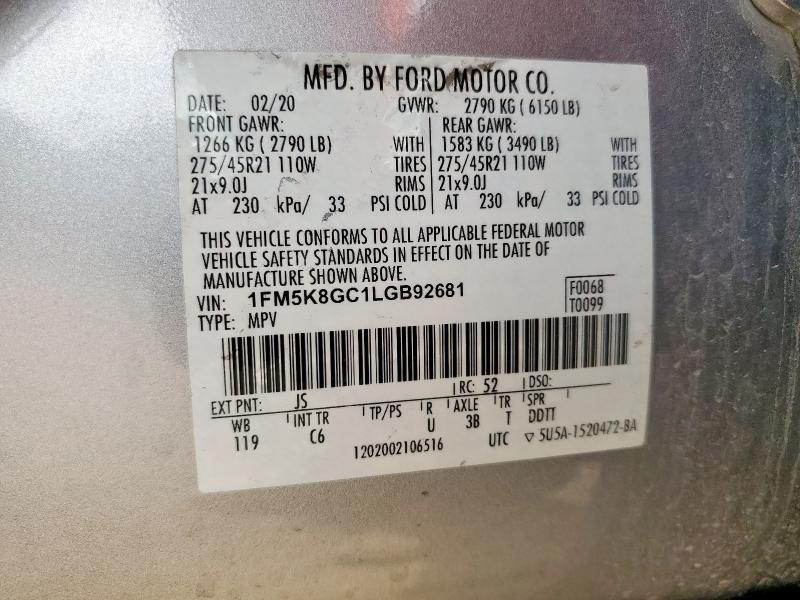 2020 FORD EXPLORER S - 1FM5K8GC1LGB92681