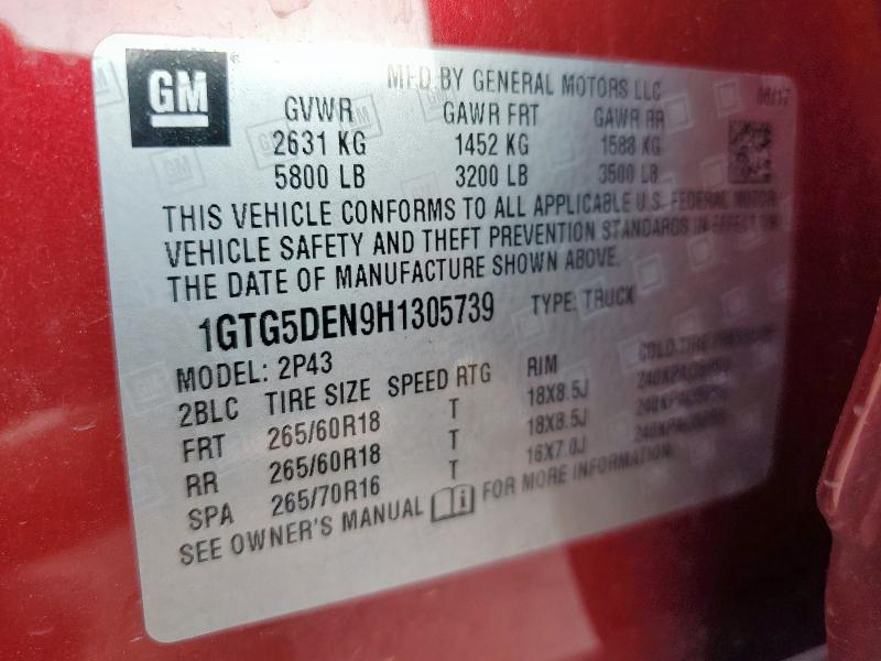 2017 GMC CANYON SLT 1GTG5DEN9H1305739