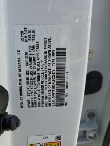 2020 HONDA PILOT EX 5FNYF5H3XLB022476