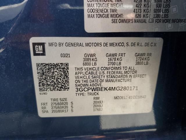 2021 CHEVROLET SILVERADO - 3GCPWBEK4MG280171