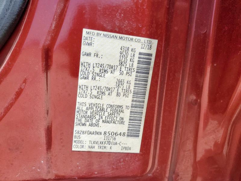 2019 NISSAN NV 3500 5BZBF0AA9KN850648