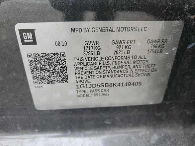 2019 CHEVROLET SONIC LT - 1G1JD5SB8K4149409
