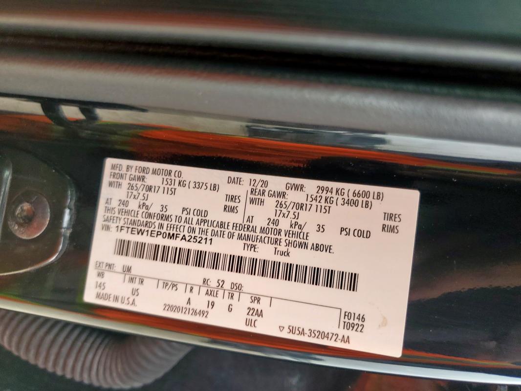 2021 FORD F150 SUPER - 1FTEW1EP0MFA25211