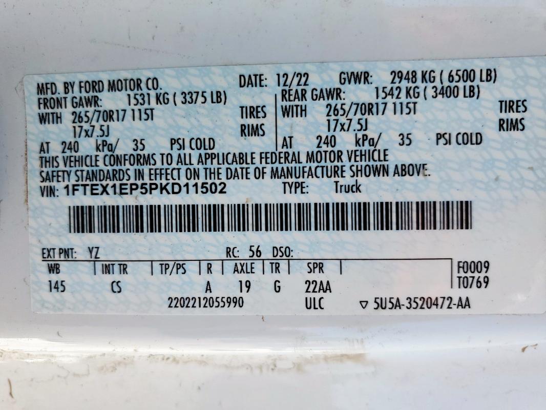 2023 FORD F150 SUPER CAB 1FTEX1EP5PKD11502