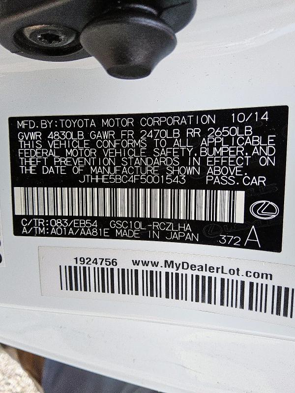 2015 LEXUS RC 350 JTHHE5BC4F5001543