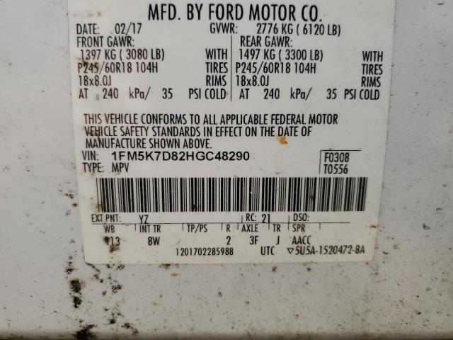 2017 FORD EXPLORER X 1FM5K7D82HGC48290
