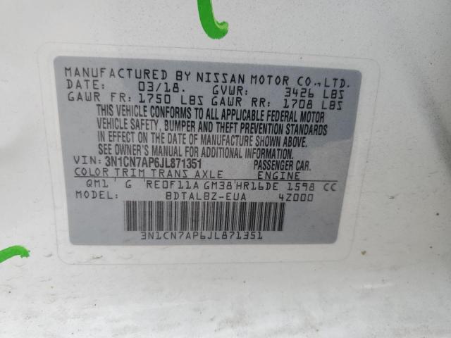 2018 NISSAN VERSA S - 3N1CN7AP6JL871351