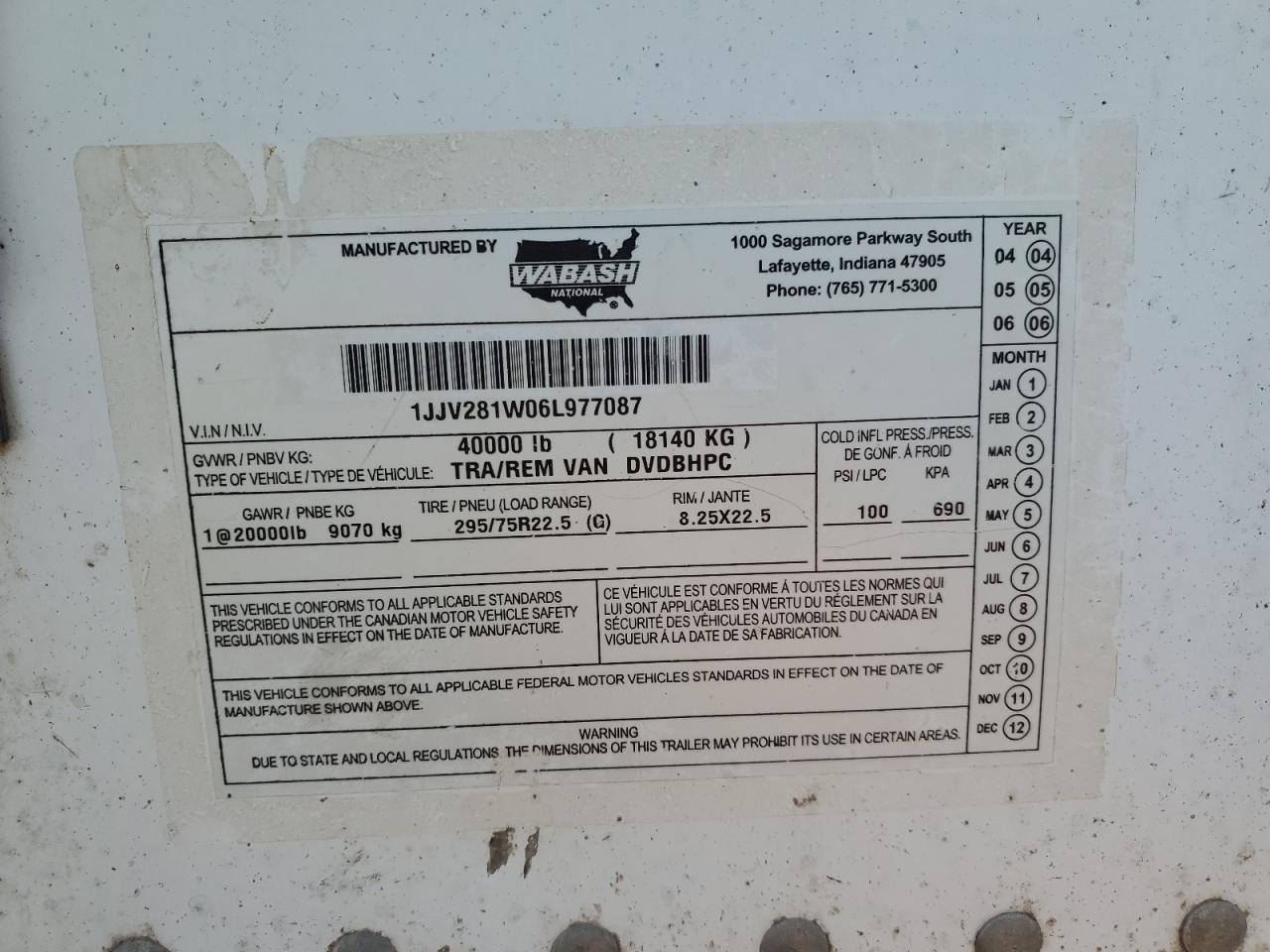 Lot #3203705061 2006 WABASH UNKNOWN