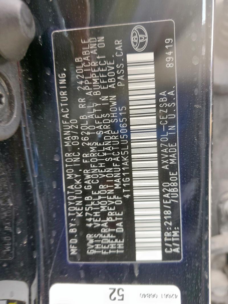 2020 TOYOTA CAMRY SE 4T1G11AK5LU506515