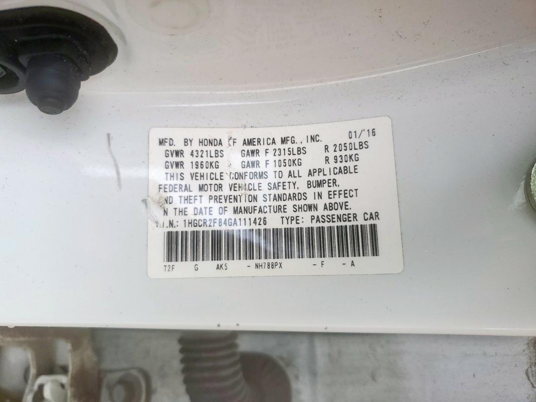 2016 HONDA ACCORD EXL - 1HGCR2F84GA111426