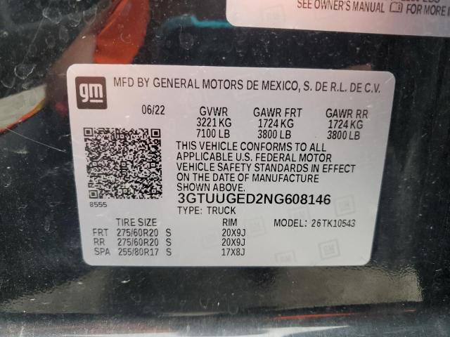 2022 GMC SIERRA K15 3GTUUGED2NG608146