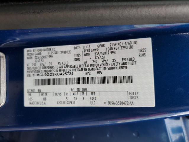 2019 FORD ESCAPE SE - 1FMCU9GD3KUA25724