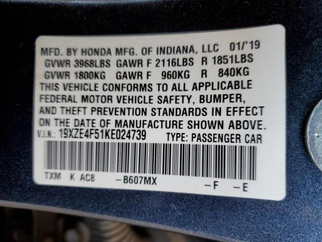2019 HONDA INSIGHT EX 19XZE4F51KE024739
