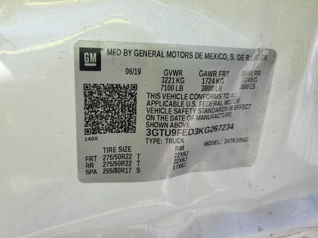 2019 GMC SIERRA K15 - 3GTU9FED3KG267234