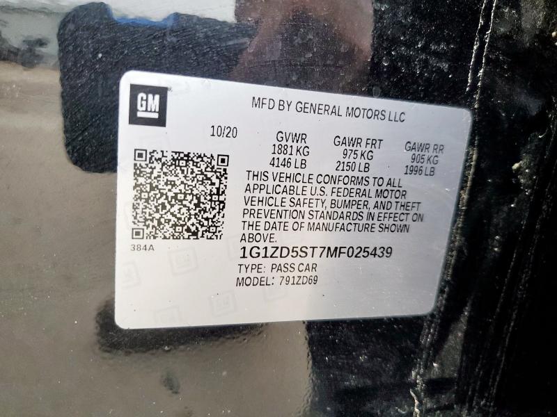 2021 CHEVROLET MALIBU LT - 1G1ZD5ST7MF025439